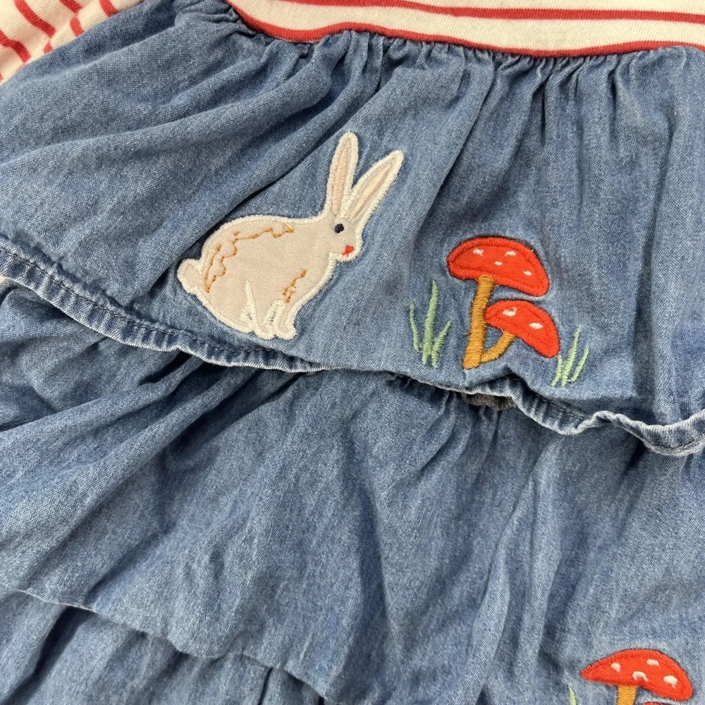 Baby Boden Tiered Applique Dress Baby Girls 12-18m Forest Animals Mushrooms